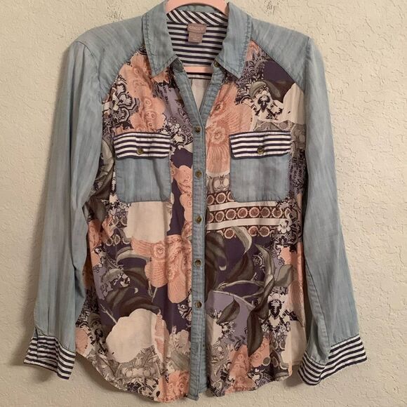 Chico's Tops - Chico’s Women’s Chambray Multicolor Button Down Long Sleeve Top Shirt Size 1/S